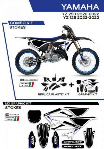 UFO KOMPLET PLASTIKÓW YAKIT324001 PLUS KOMPLET NAKLEJEK (OKLEIN) YAMAHA YZ 125/250 22 W ZESTAWIE PRZEDNIA TABLICA (YA04860) ORAZ