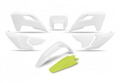 UFO KOMPLET PLASTIKÓW HUSQVARNA TE 150 / 250 / 300 24-25, FE 250 / 350 / 450 / 501 24-25, KOLOR OEM BIAŁY ŻÓŁTY