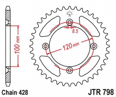 JT ZĘBATKA TYLNA 798 50 SUZUKI RM 80 83-01, YAMAHA YZ 85 02-24 (79850JT) (ŁAŃC. 428)