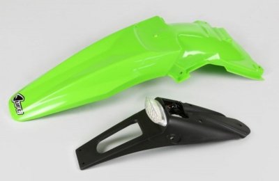 UFO BŁOTNIK TYŁ KAWASAKI KLX 450R 07-25 Z LAMPKĄ KOLOR ZIELONY ( ENDURO Z LAMPKĄ LED )