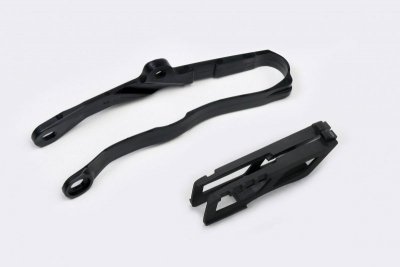 UFO KOMPLET ŚLIZG + PROWADNICA ŁAŃCUCHA KAWASAKI KXF 250 21-25, KXF 450 19-25 KOLOR CZARNY