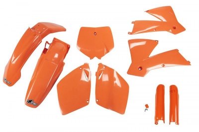 UFO KOMPLET PLASTIKÓW (FULL KIT) Z OSŁONAMI TELESKOPÓW (AMORTYZATORÓW) KTM SX-SXF 01-02 KOLOR POMARAŃCZOWY (KT501E127)