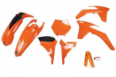 UFO KOMPLET PLASTIKÓW (FULL KIT) Z OSŁONAMI TELESKOPÓW (AMORTYZATORÓW) KTM SXF 11-12, SX 12 KOLOR POMARAŃCZOWY (KT510E127)