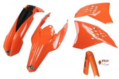 UFO KOMPLET PLASTIKÓW (FULL KIT) Z OSŁONAMI TELESKOPÓW (AMORTYZATORÓW) KTM EXC 09-10 KOLOR POMARAŃCZOWY (KT511E127)