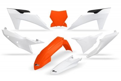 UFO KOMPLET PLASTIKÓW KTM SX 125 / 250 / 300 TBI 23-24, SX-F 250 / 350 / 450 23-24 KOLOR OEM (POMARAŃCZOWY/BIAŁY)