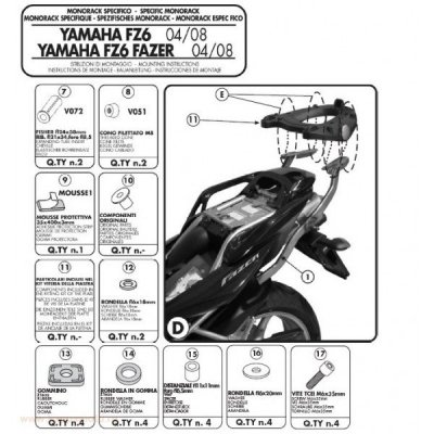 KAPPA STELAŻ KUFRA CENTRALNEGO YAMAHA FZ6 / FZS 600 FAZER (04-06) ( BEZ PŁYTY )