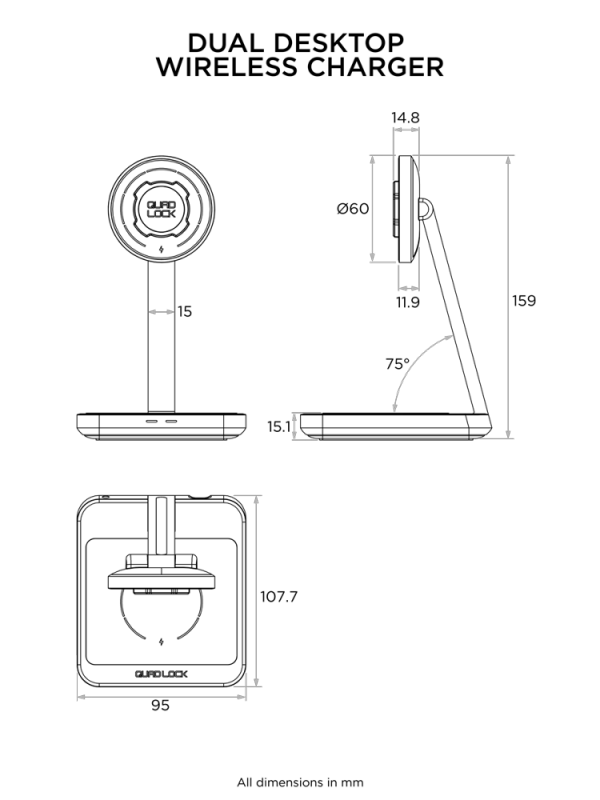 Biurkowa ładowarka indukcyjna Quad Lock® MAG Dual
