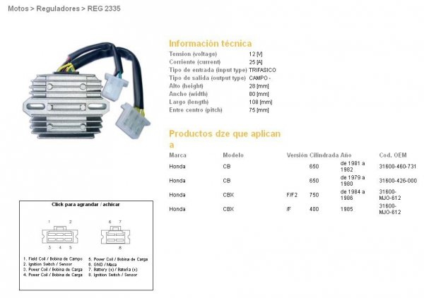 DZE REGULATOR NAPIĘCIA HONDA CB650 Z/C 79-82, CBX750F 84-86 