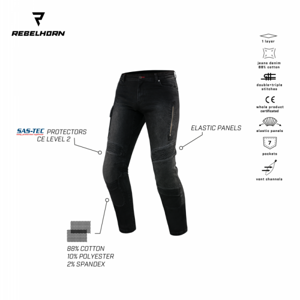 JEANSY MOTOCYKLOWE REBELHORN VANDAL DENIM BLACK 34/32