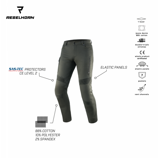 JEANSY MOTOCYKLOWE REBELHORN VANDAL TWILL OLIVE 38/32