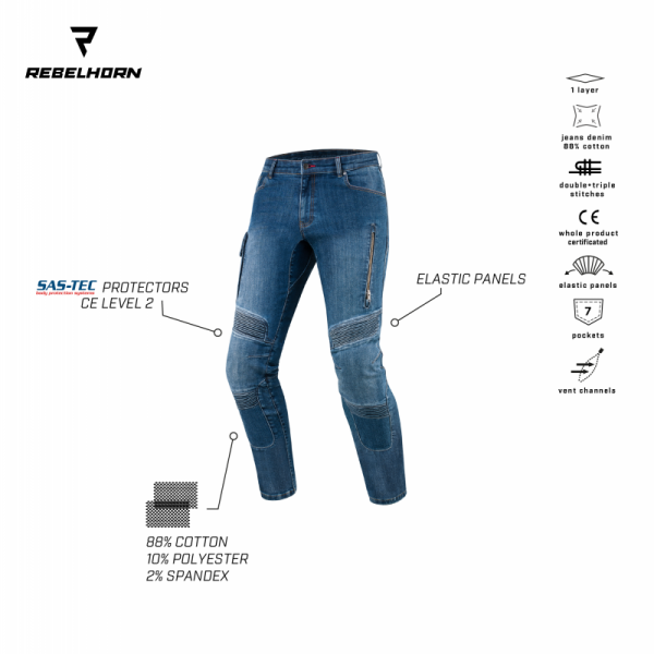 JEANSY MOTOCYKLOWE REBELHORN VANDAL DENIM BLUE 40/34