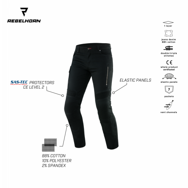 JEANSY MOTOCYKLOWE REBELHORN VANDAL TWILL BLACK 30/34