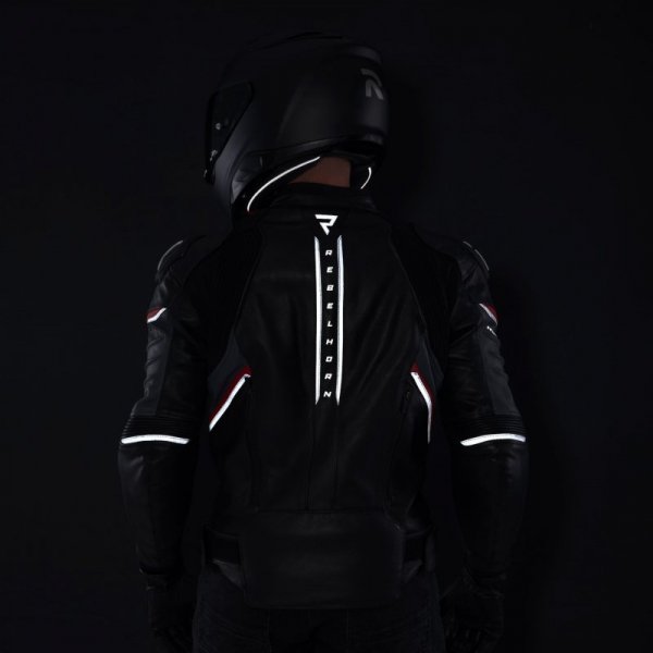 KURTKA MOTOCYKLOWA SKÓRZANA REBELHORN VELOCE BLACK GREY FLUO RED 60