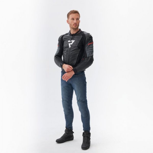 KURTKA MOTOCYKLOWA SKÓRZANA REBELHORN VELOCE BLACK GREY FLUO RED 62