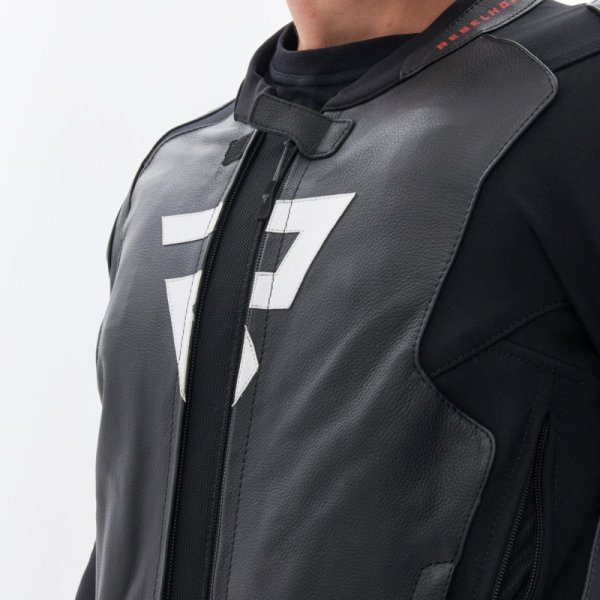 KURTKA MOTOCYKLOWA SKÓRZANA REBELHORN VELOCE BLACK GREY FLUO RED 62