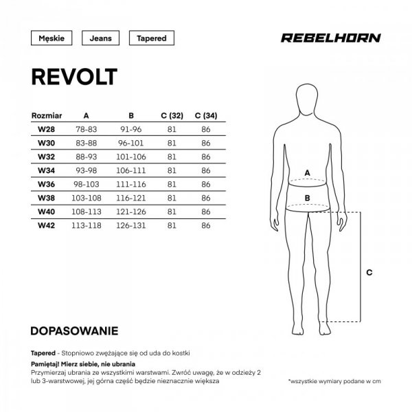 JEANSY MOTOCYKLOWE REBELHORN REVOLT WASHED BLUE MONOLAYER 30/34