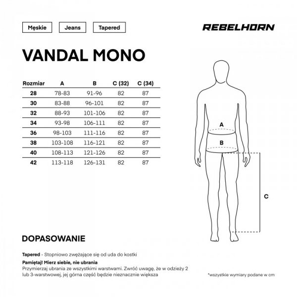 JEANSY MOTOCYKLOWE REBELHORN VANDAL WASHED BLUE MONOLAYER 40/34