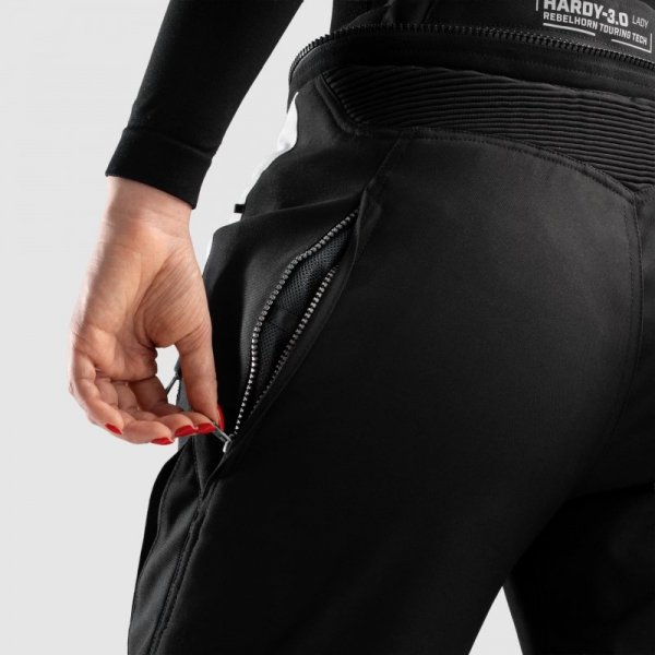SPODNIE MOTOCYKLOWE TEKSTYLNE DAMSKIE REBELHORN HARDY 3.0 BLACK GREY W5XL