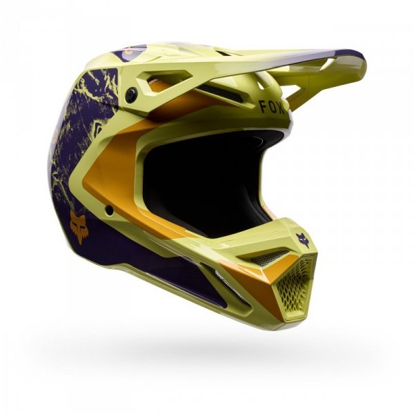 KASK MOTOCYKLOWY FOX V1 IMAGE PRINT PURPLE YELLOW S