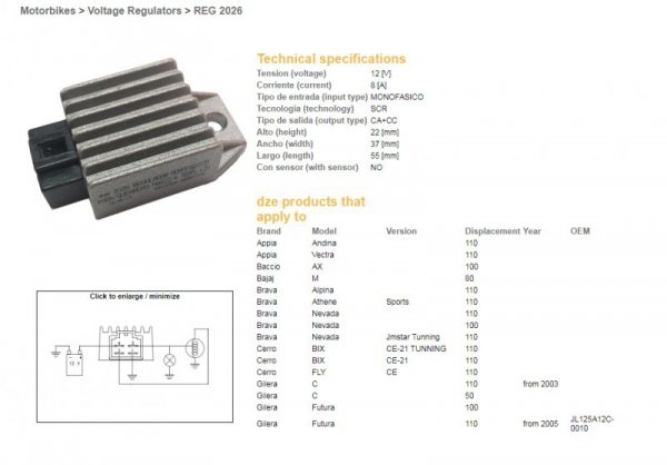 DZE REGULATOR NAPIĘCIA KYMCO 50 AGILITY; PEOPLE; SUPER 9; TOP BOY (12V/8A) (ESR019)