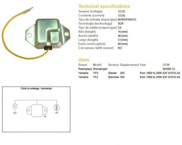 DZE REGULATOR NAPIĘCIA YAMAHA YFS 200 BLASTER 88-06; YFZ 350 BANSHEE 88-06 (SH588-12)