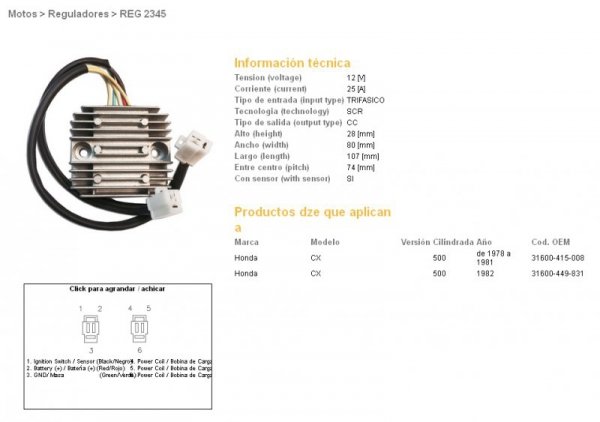 DZE REGULATOR NAPIĘCIA HONDA CX 500 78-82; CX 500 TURBO (31600-415-008, 31600-449-831) (ESR160)