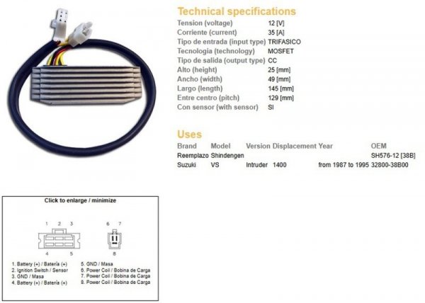 DZE REGULATOR NAPIĘCIA SUZUKI VS 1400 INTRUDER 87-95 (OEM-32800-38B00) (ESR750) (SH576-12) (35A)