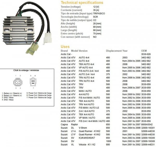 DZE REGULATOR NAPIĘCIA SUZUKI DL 650 V-STROM 04-09; SV 650 03-08; SV 1000 03-07; VL 800 VOLUSIA 01-02; LT-A QUAD RUNNER 01-02; C