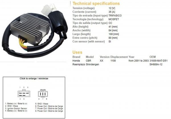DZE REGULATOR NAPIĘCIA HONDA CBR 1100XX 01-03 (SH689A-12) (31600-MAT-D51) (ESR685)