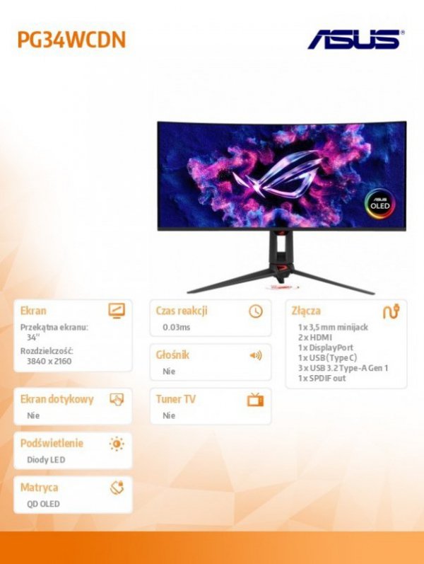 Monitor 34 cale PG34WCDN QD-OLED 360Hz DP HDMI US