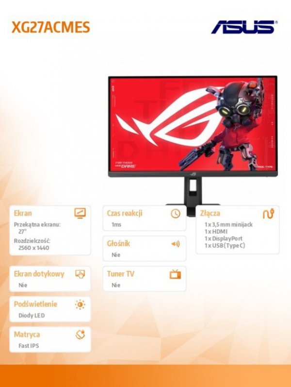 Monitor 27 cali XG27ACMES ROG IPS QHD HDMI USB DP