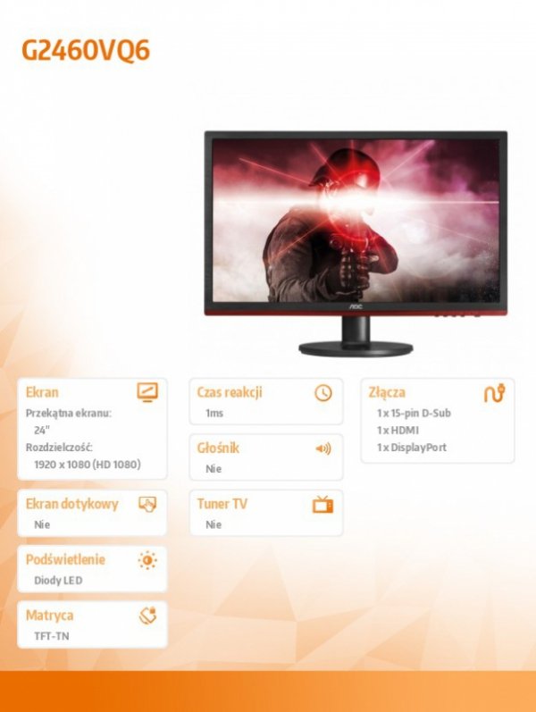 Monitor 24 G2460VQ6 LED HDMI DP 1ms Czarny