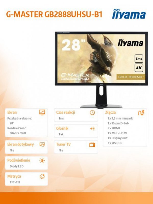 Monitor 28 GB2888UHSU-B1 Gold Phoenix 4K DP/HAS/SPEAKERS/USB