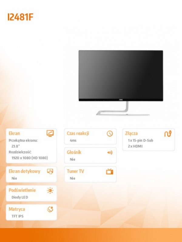Monitor 23.8 I2481Fxh IPS HDMIx2 Czarny