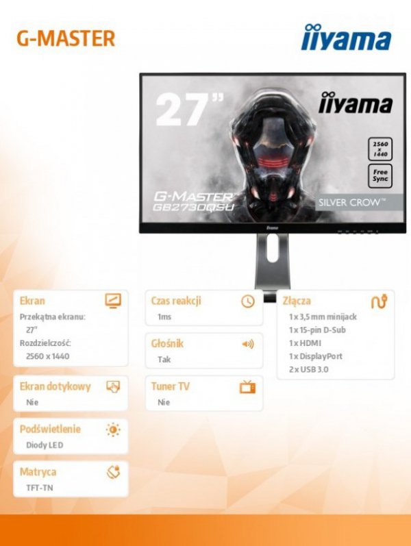 Monitor 27 GB2730QSU-B1 WQHD,75Hz,USB,HDMI,DP,PIVOT,1MS.