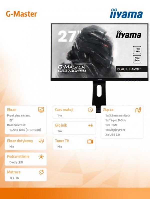 Monitor 27 GB2730HSU-B1 1MS,HDMI,DP,USB,PIVOT,FLICKER FREE,