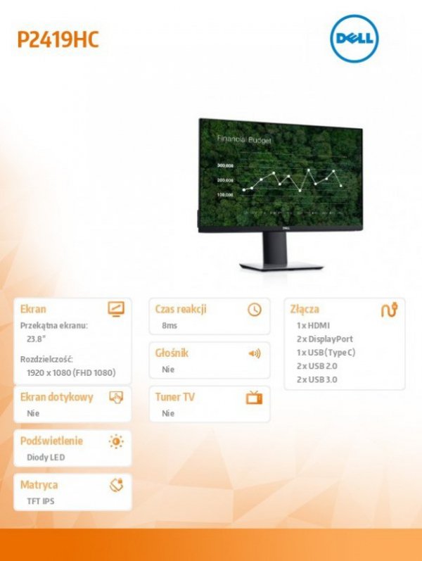 Monitor 23,8 cala P2419HC IPS LED  Full HD (1920x1080) /16:9/HDMI/DP/USB-C/4xUSB/3Y PPG