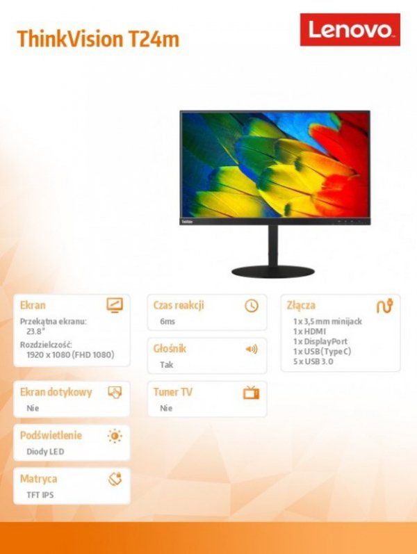 Monitor ThinkVision 23.8 T24m WLED LCD 61CFRAT2EU