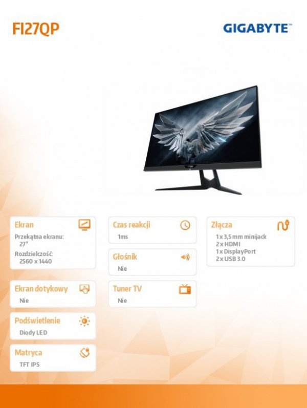 Monitor 27 cali AORUS FI27QP 1ms/IPS/HDMI/GAMING/DP