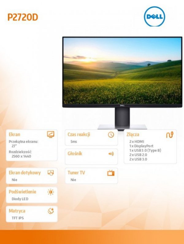 Monitor P2720D 27cali IPS LED QHD (2560x1440) /16:9/HDMI/DP/4xUSB /3Y PPG