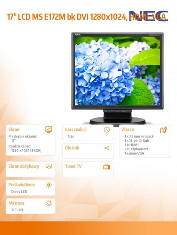 Monitor 17 cali LCD MS E172M bk 1280x1024, HDMI, VGA