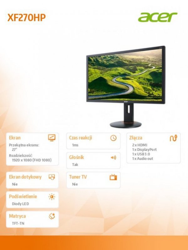 Monitor 27 cali XF270HPbmiiprz x ZeroFrame 165Hz 1ms