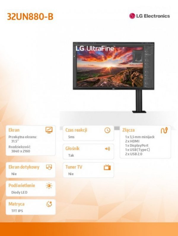 Monitor 32UN880-B 31,5 IPS 4K UHD HDR10 Pivot USB-C