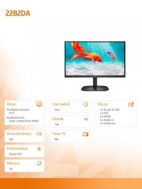 Monitor 22B2DA 21.5 cala VA DVI HDMI Głośniki