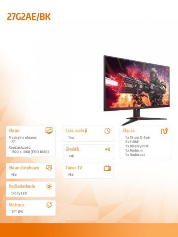 Monitor 27G2AE 27 cali IPS 144 Hz HDMIx2 DP Głośniki