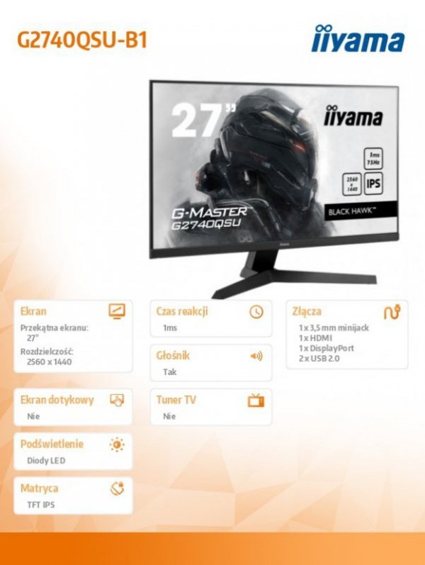 Monitor 27 cali G2740QSU-B1 IPS,QHD,75Hz,1ms,FreeSync,HDMI,DP,USB
