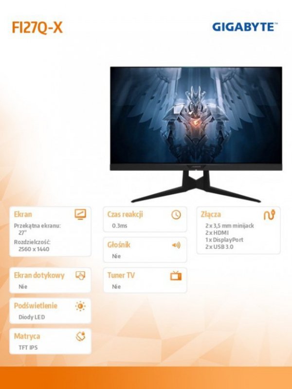 Monitor 27 cali AORUS FI27QX 1ms/IPS/HDMI/GAMING/DP