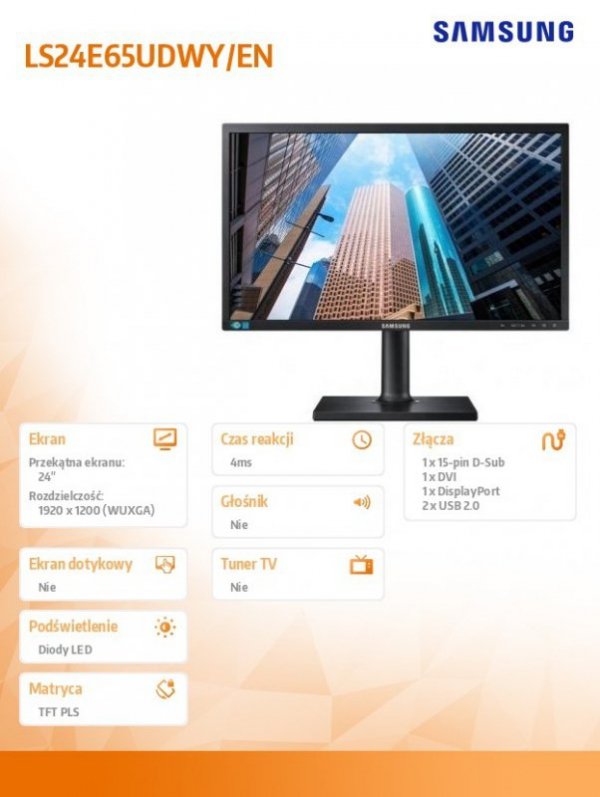 Monitor 24W cale LS24E65UDWY/EN PLS WUXGA 16:10 4ms płaski 3Y NBD