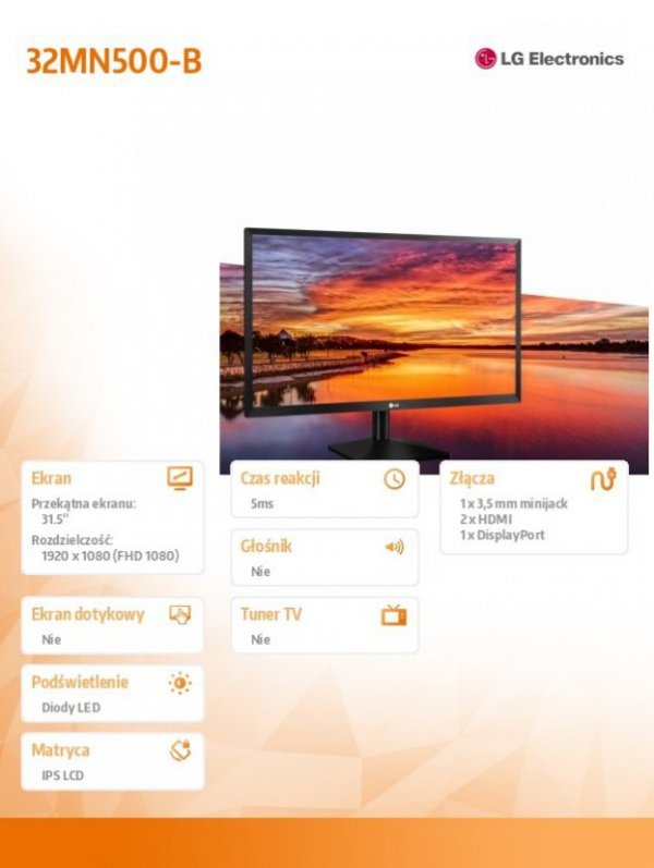 Monitor LG 31.5&#039;&#039; 32MN500M-B FHD IPS 250cd/m2 16:9