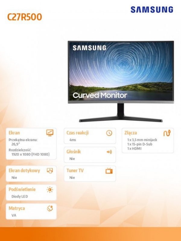 Monitor 27 cali LC27R500FHRXEN VA 1920x1080 FHD 16:9 1xD-sub/1xHDMIx 4 ms (GTG) zakrzywiony